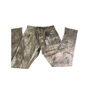 Forever 21 Brown Coated Slim Jeans | Metallic Distressed | Zip Detail | 31x32